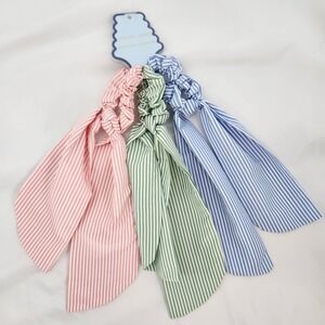 NEW Sunday State Set of 3 Scarf Scrunchies Satin Pink Green Blue Pastel Preppy